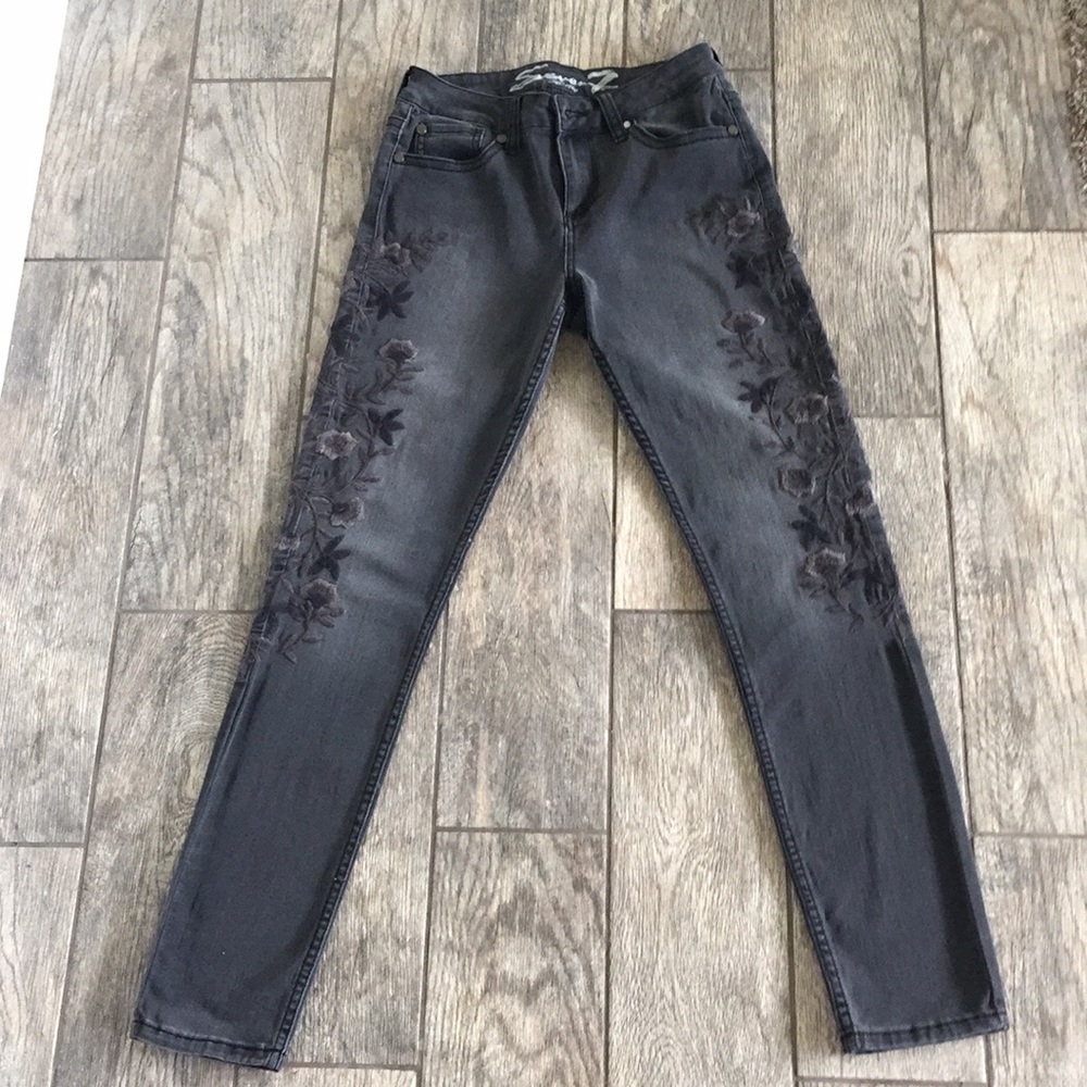 Seven Gray Embroidered Skinny Jeans
